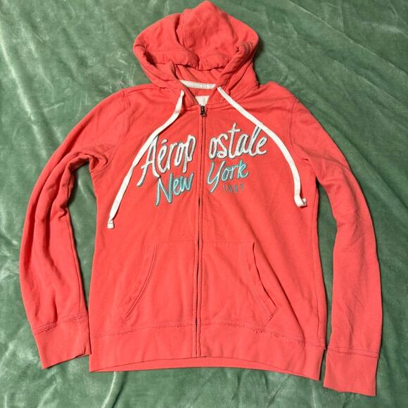 Aeropostale coral slightly fitted zip up hoodie - Picture 1 of 9